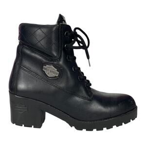 HARLEY DAVIDSON Women's LEATHER BIKER BOOTS Black Size 8 -  2.5" Heel